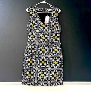 Boden Tatiana Textured Dress - NWT - V-neck - Navy, white, pink, gold